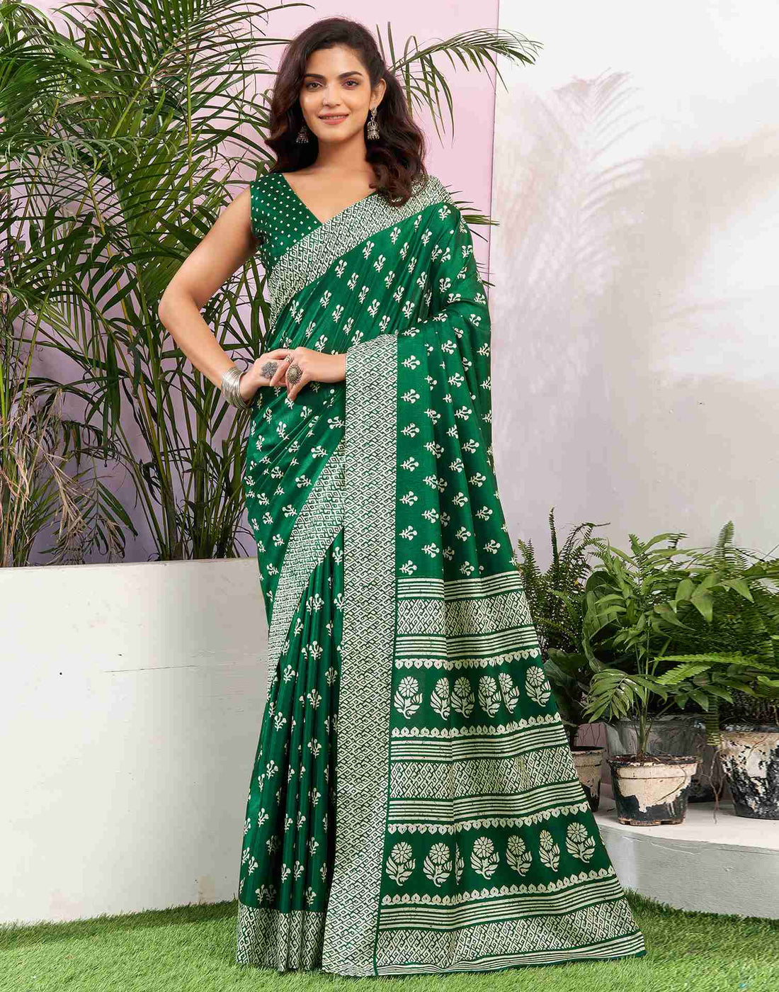 Green Silk Printed Saree