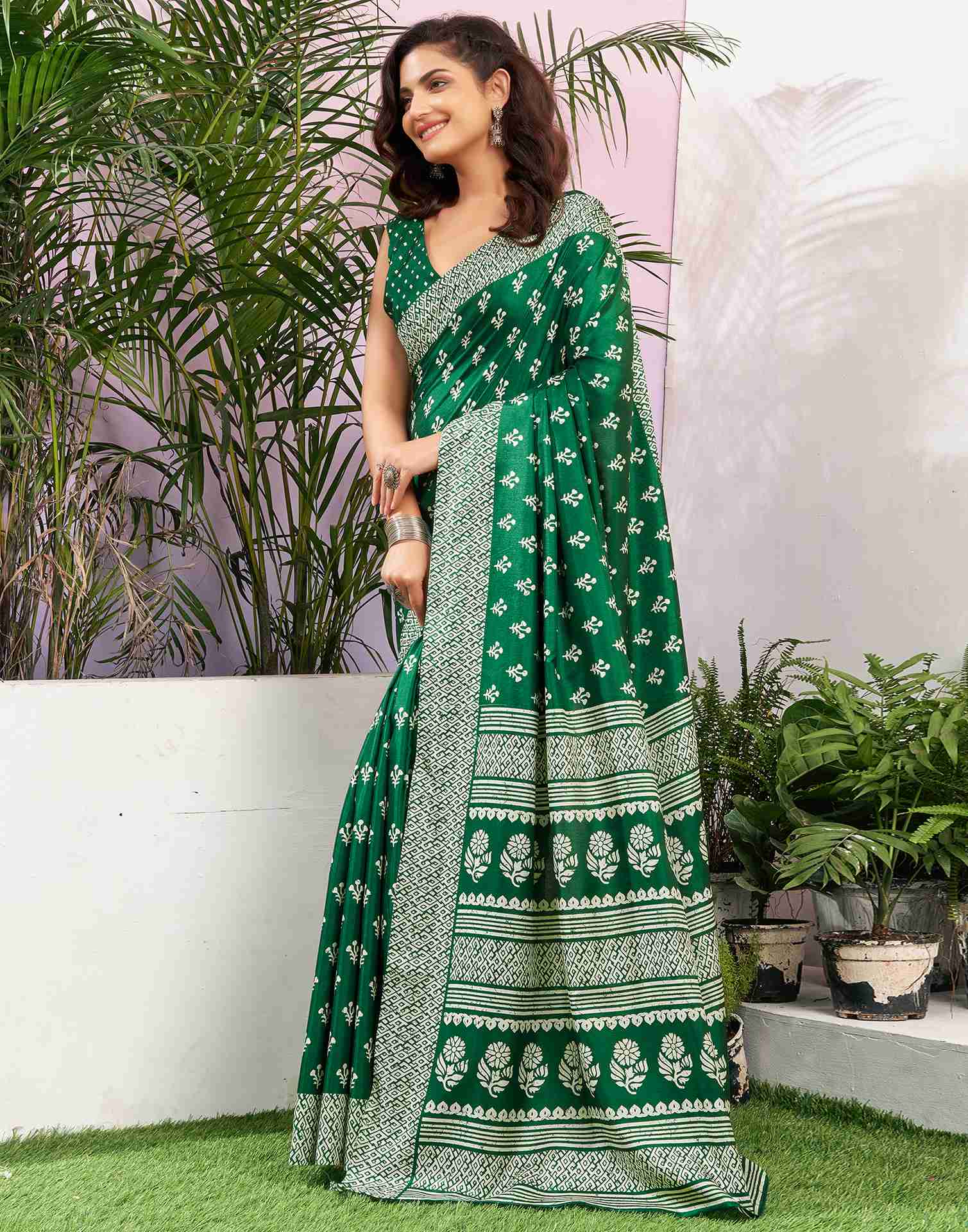 Green Silk Printed Saree