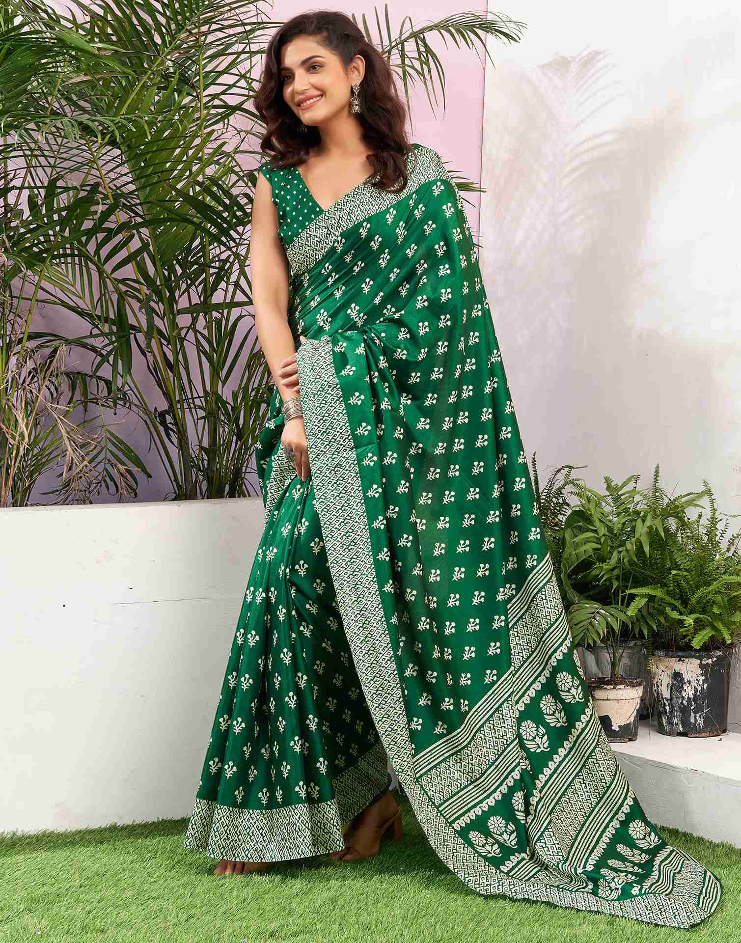 Green Silk Printed Saree