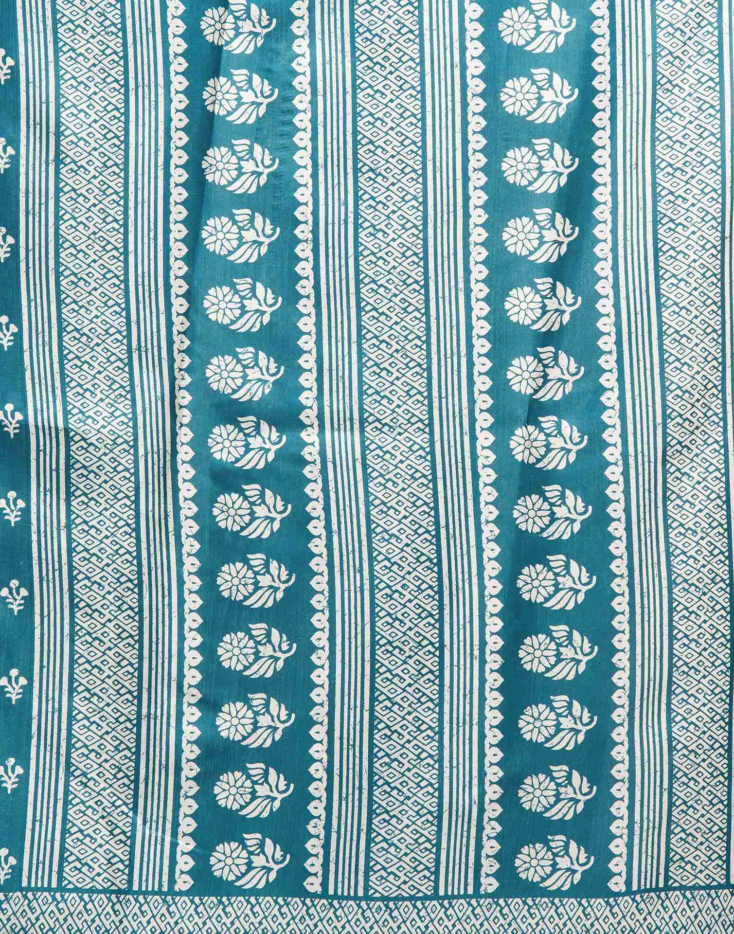 Teal Blue Silk Printed Saree