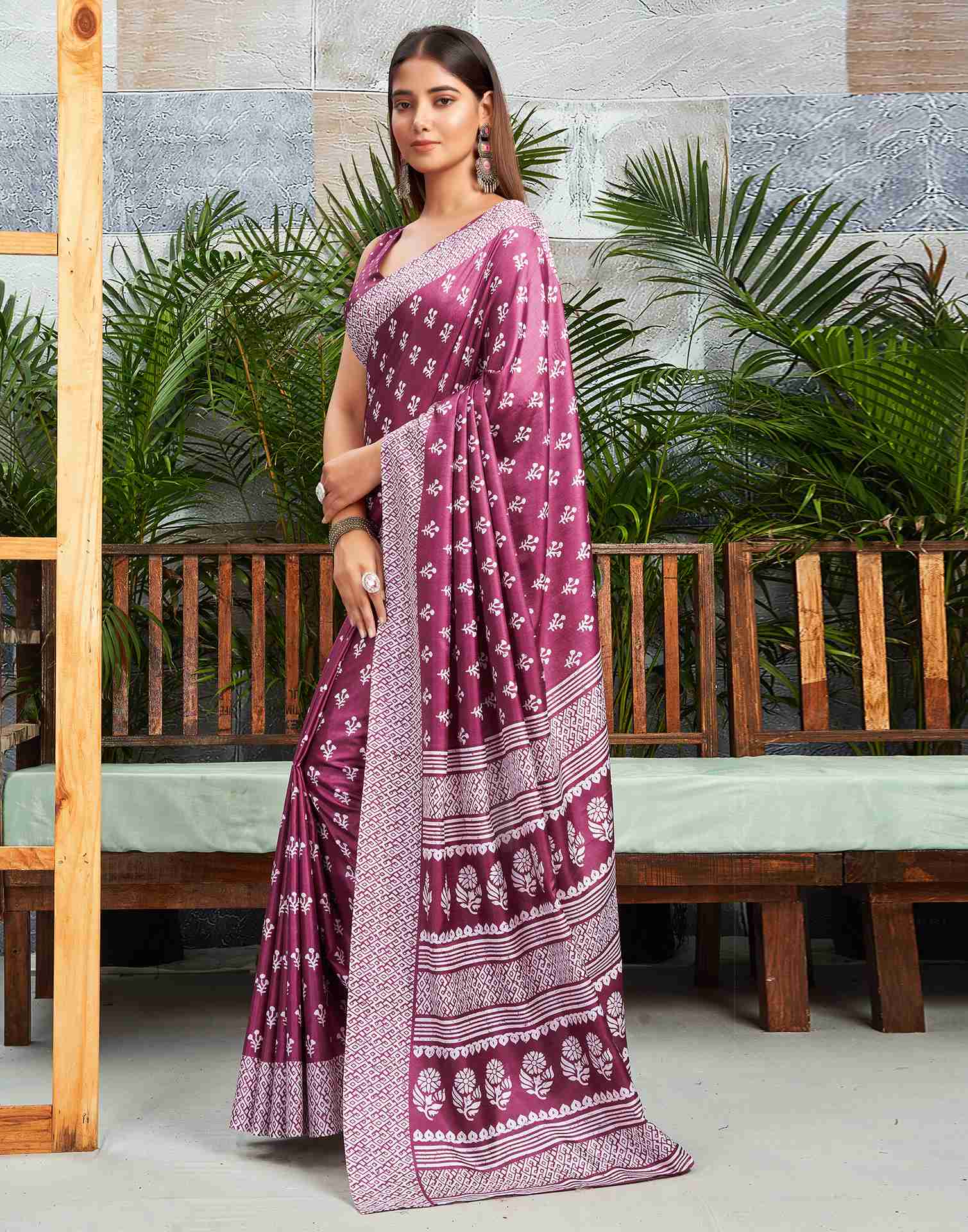 Rouge Pink Silk Printed Saree