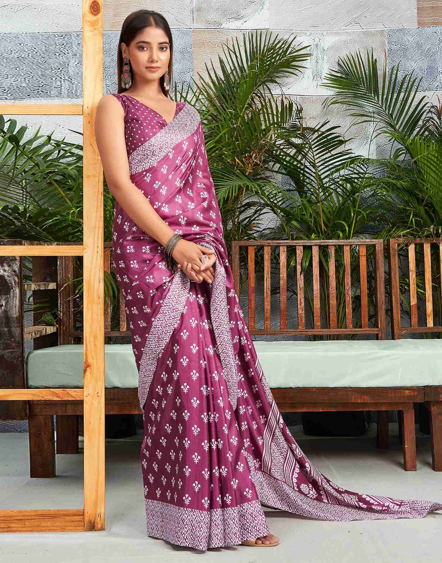 Rouge Pink Silk Printed Saree