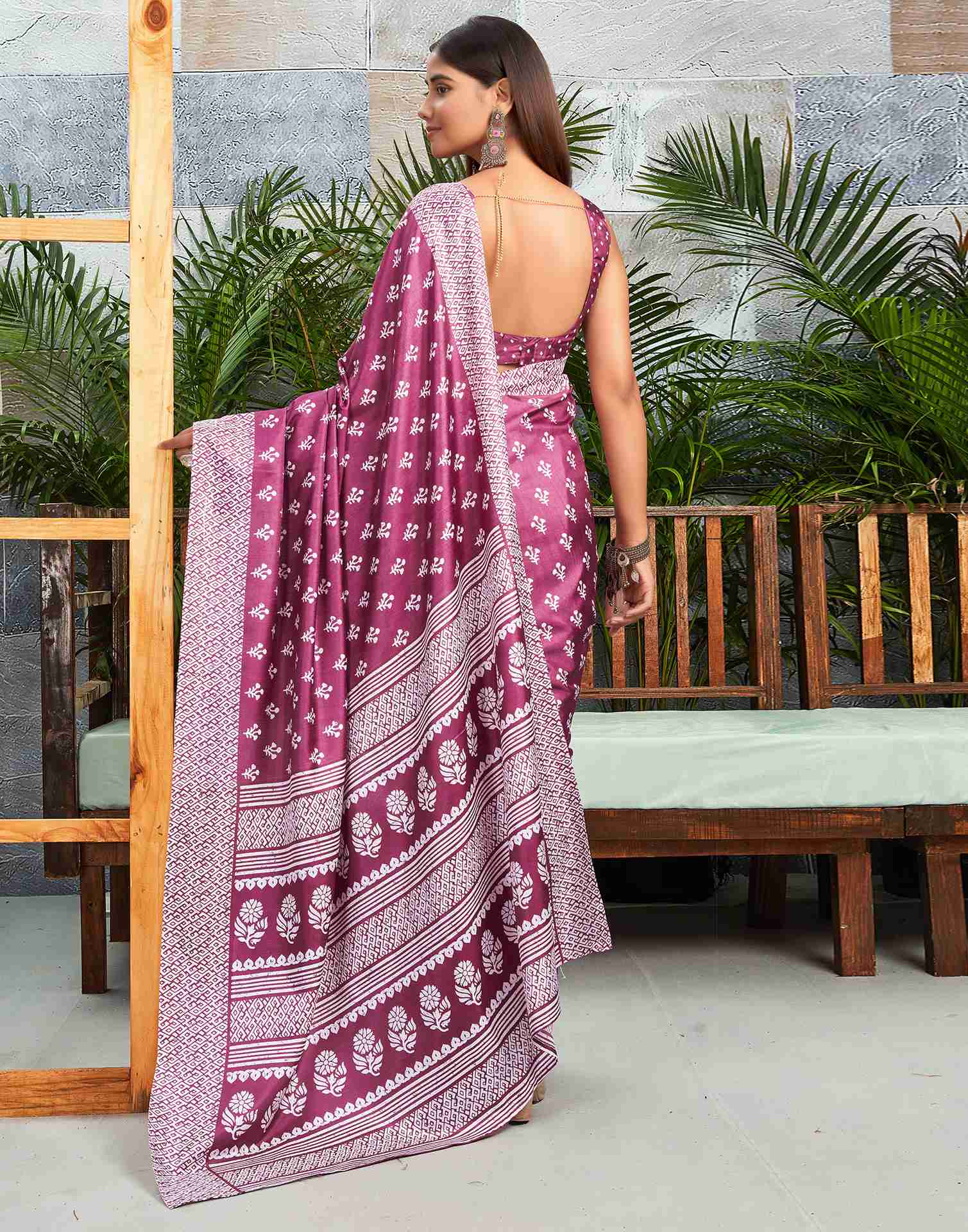 Rouge Pink Silk Printed Saree