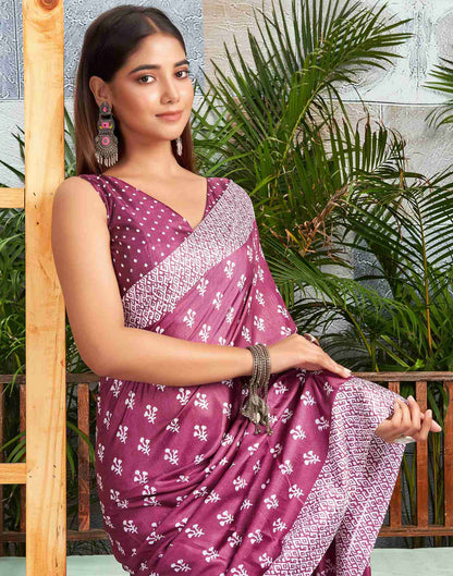 Rouge Pink Silk Printed Saree