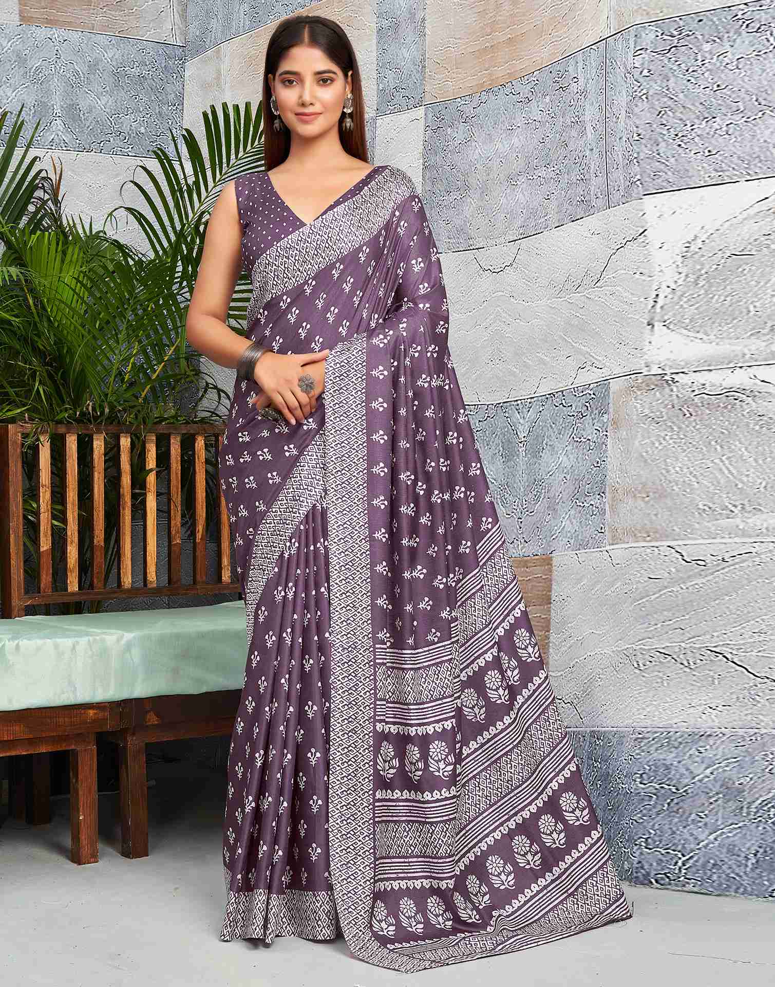 Mauve Silk Printed Saree