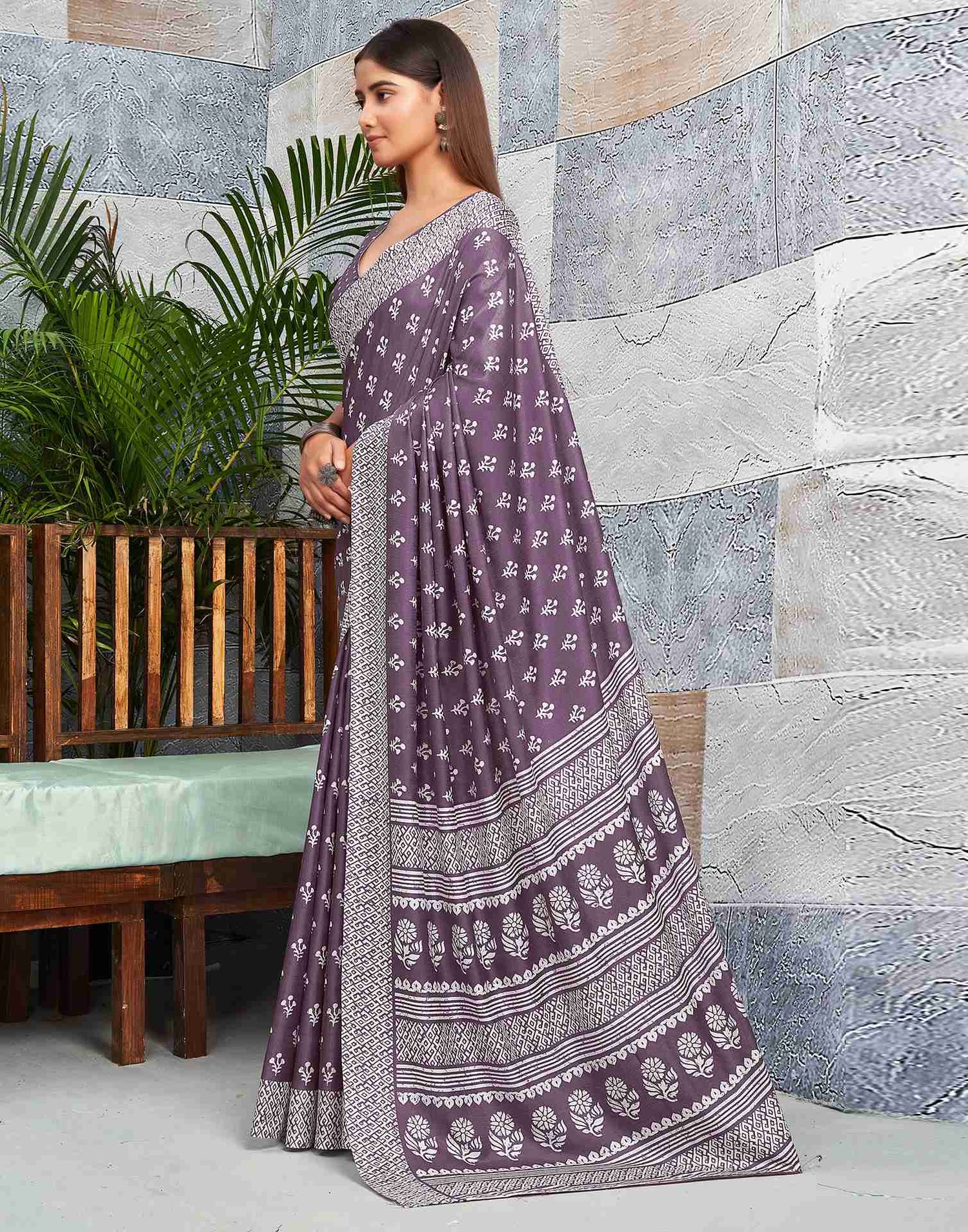 Mauve Silk Printed Saree