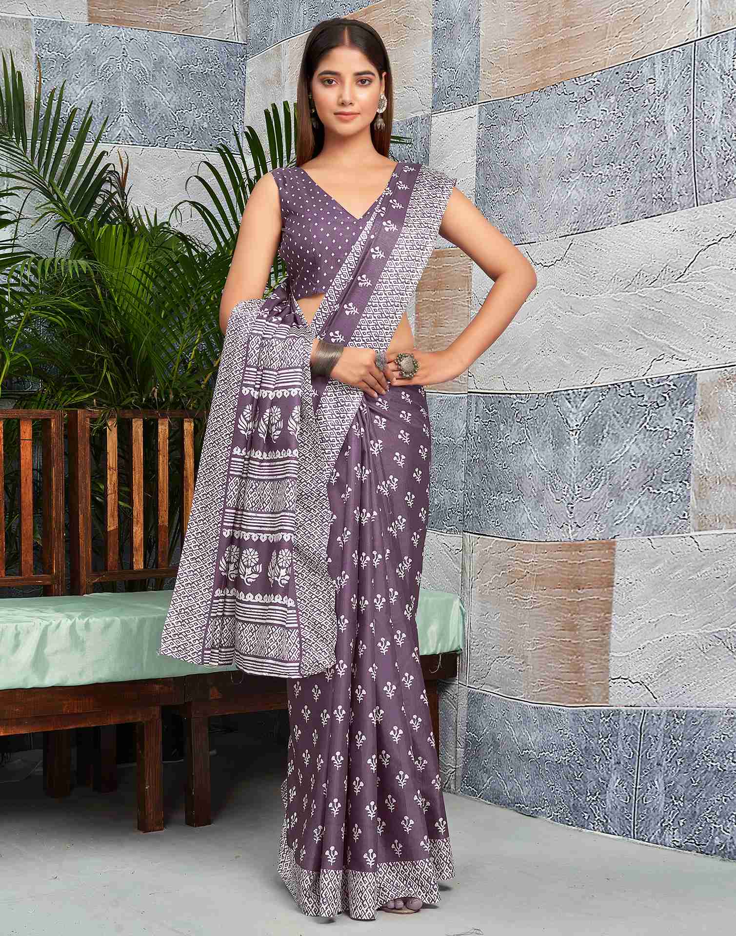 Mauve Silk Printed Saree