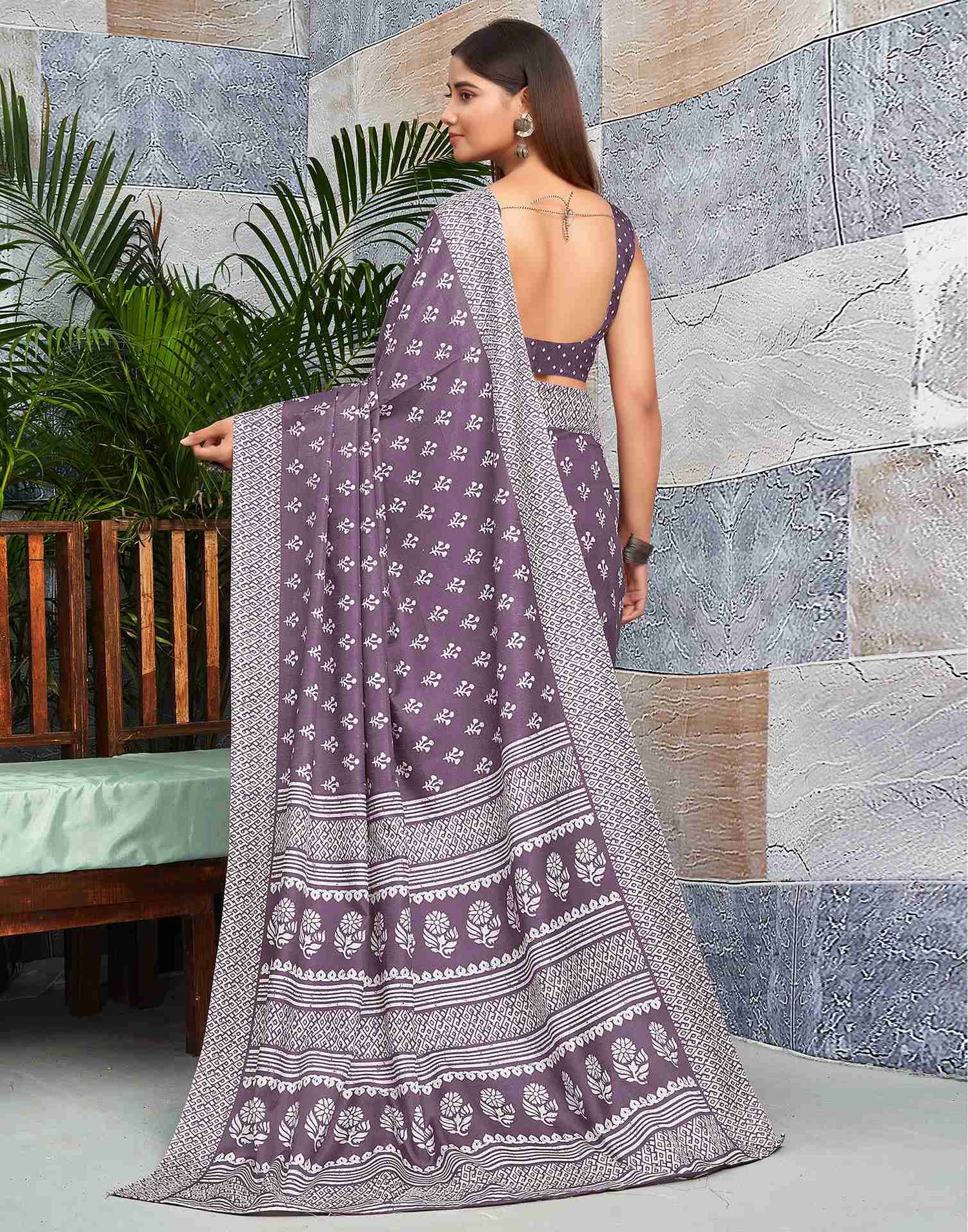 Mauve Silk Printed Saree