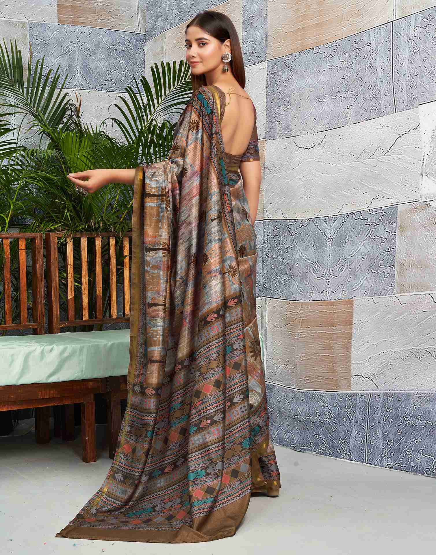 Brown Silk Printed Saree