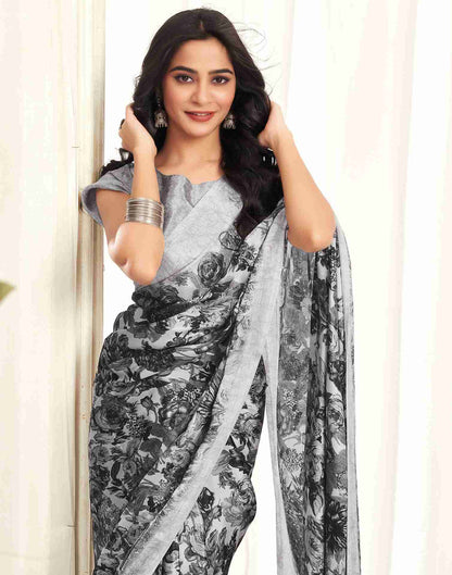 Grey Silk Printed Saree