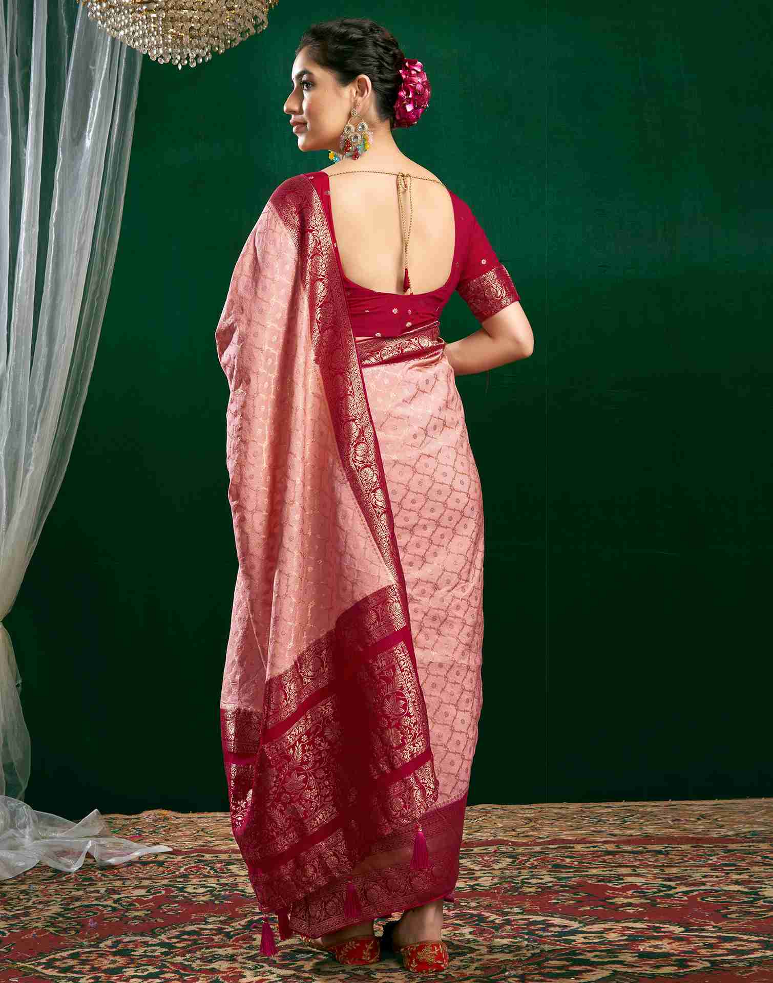 Light Rose Pink Georgette Woven Banarasi Saree