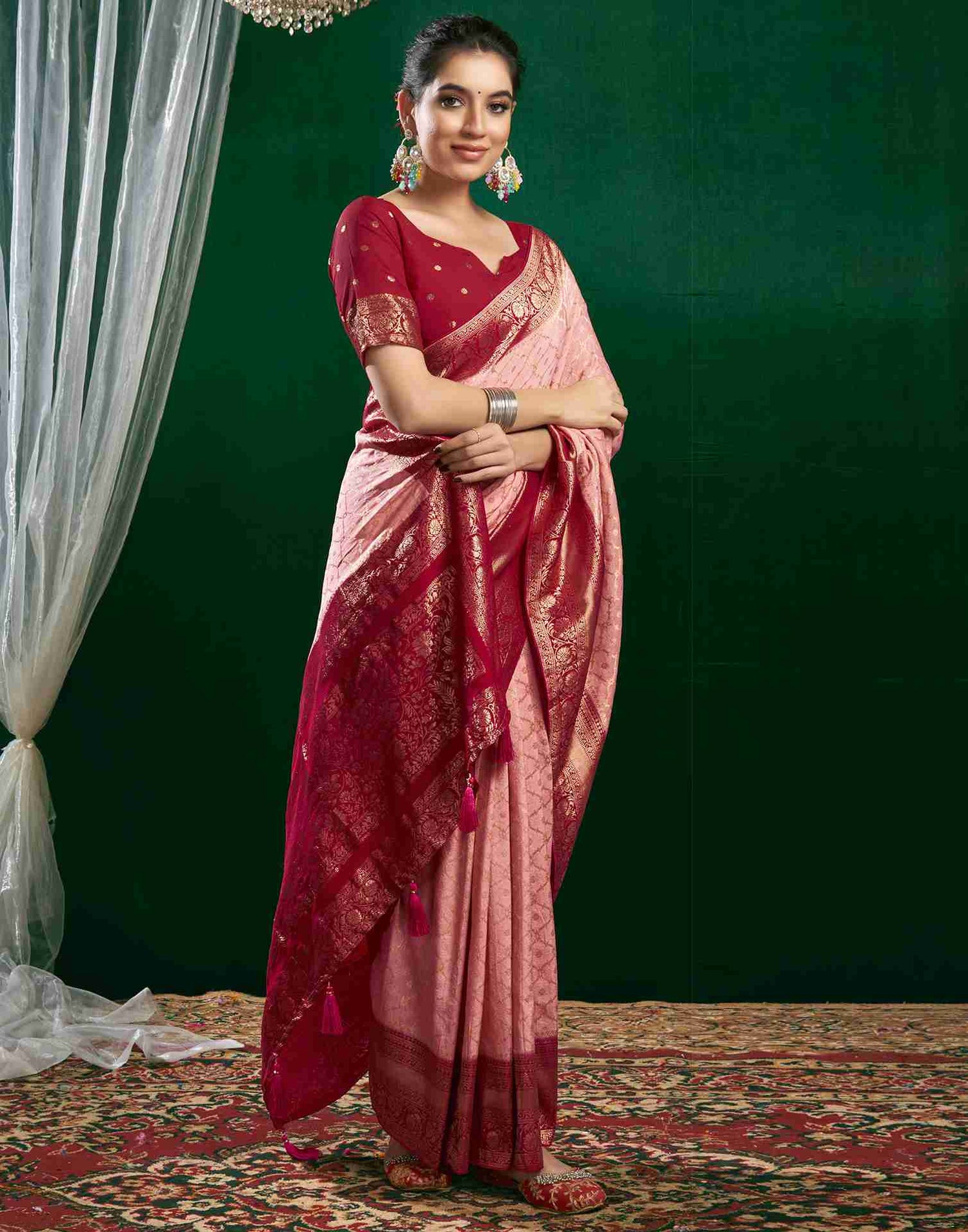 Light Rose Pink Georgette Woven Banarasi Saree