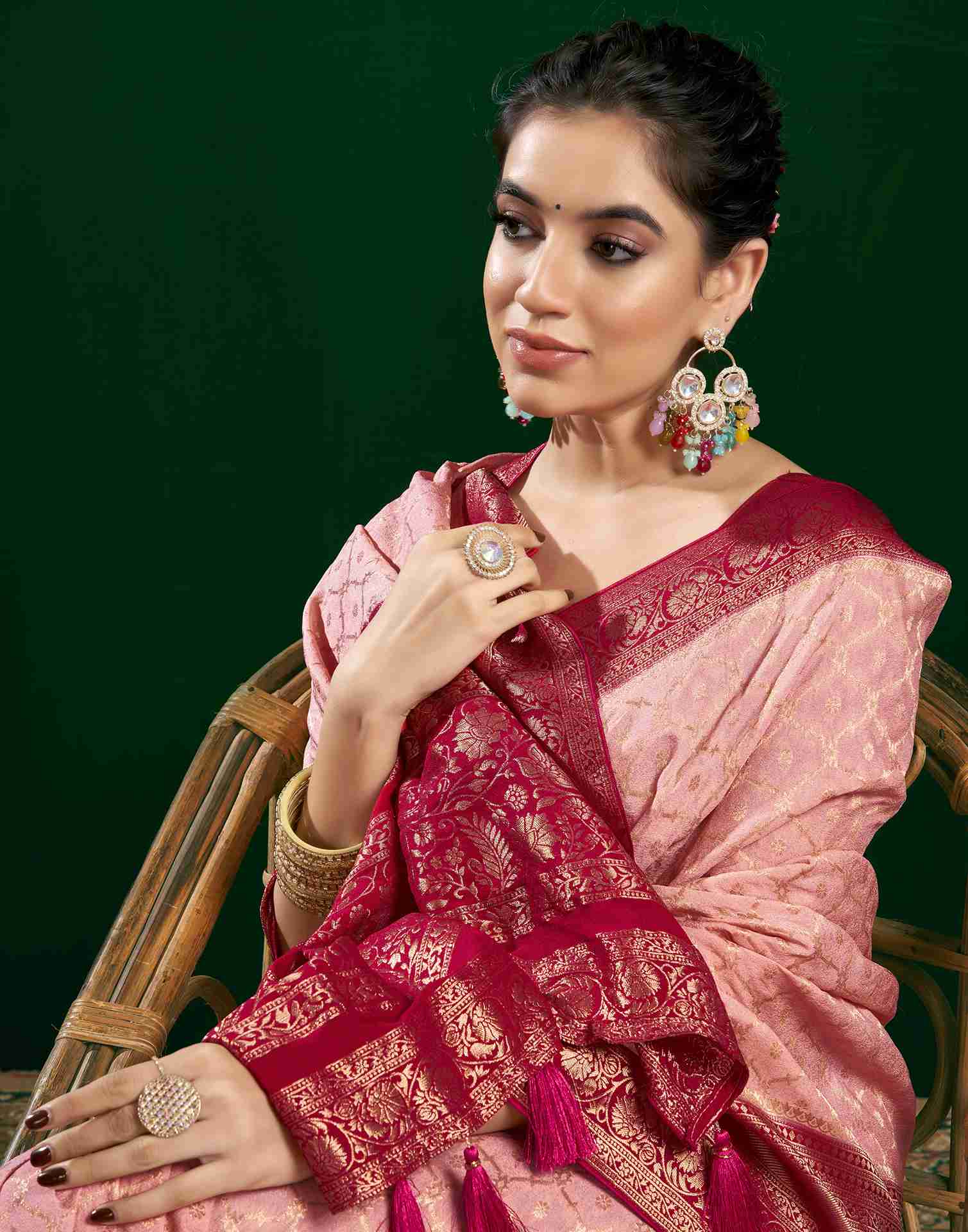 Light Rose Pink Georgette Woven Banarasi Saree