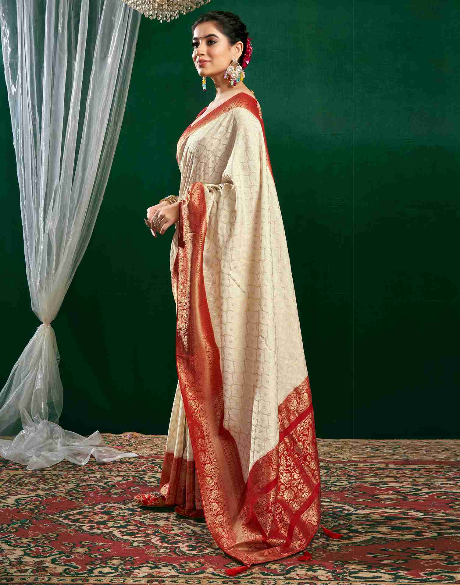 Cream Georgette Woven Banarasi Saree