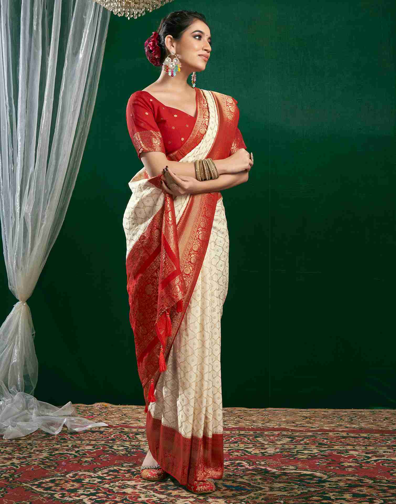 Cream Georgette Woven Banarasi Saree