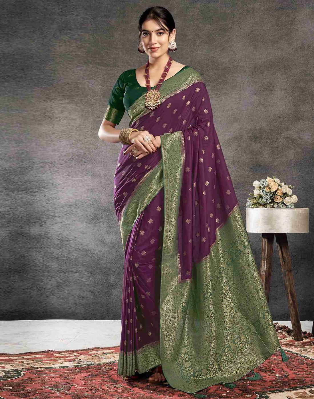 Wine Georgette Woven Banarasi Saree