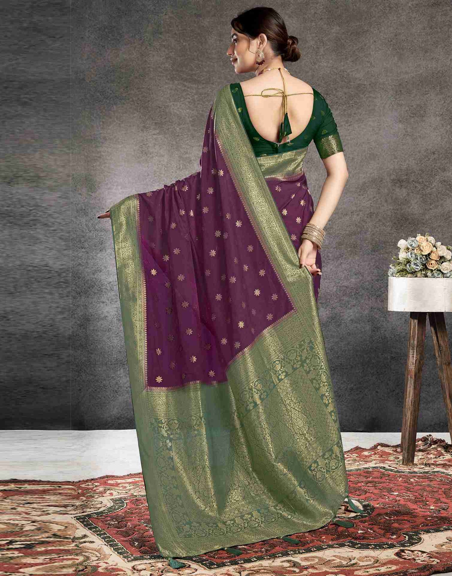 Wine Georgette Woven Banarasi Saree