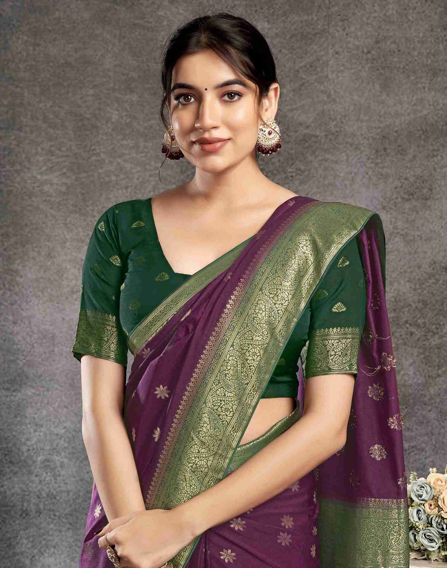 Wine Georgette Woven Banarasi Saree