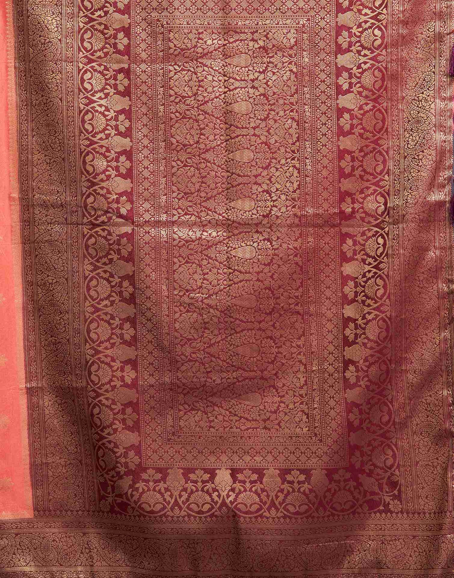 Coral Pink Georgette Woven Banarasi Saree