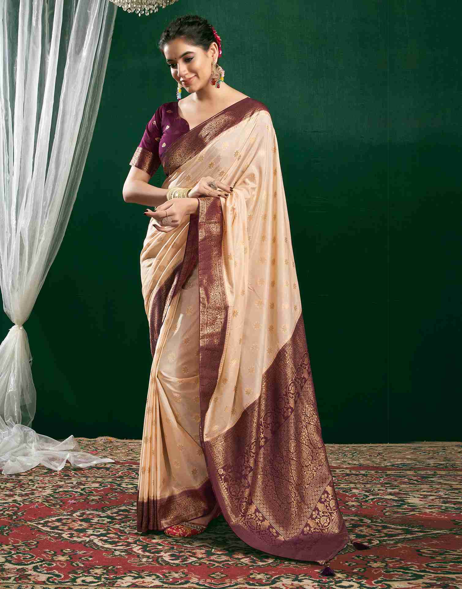 Cream Georgette Woven Banarasi Saree