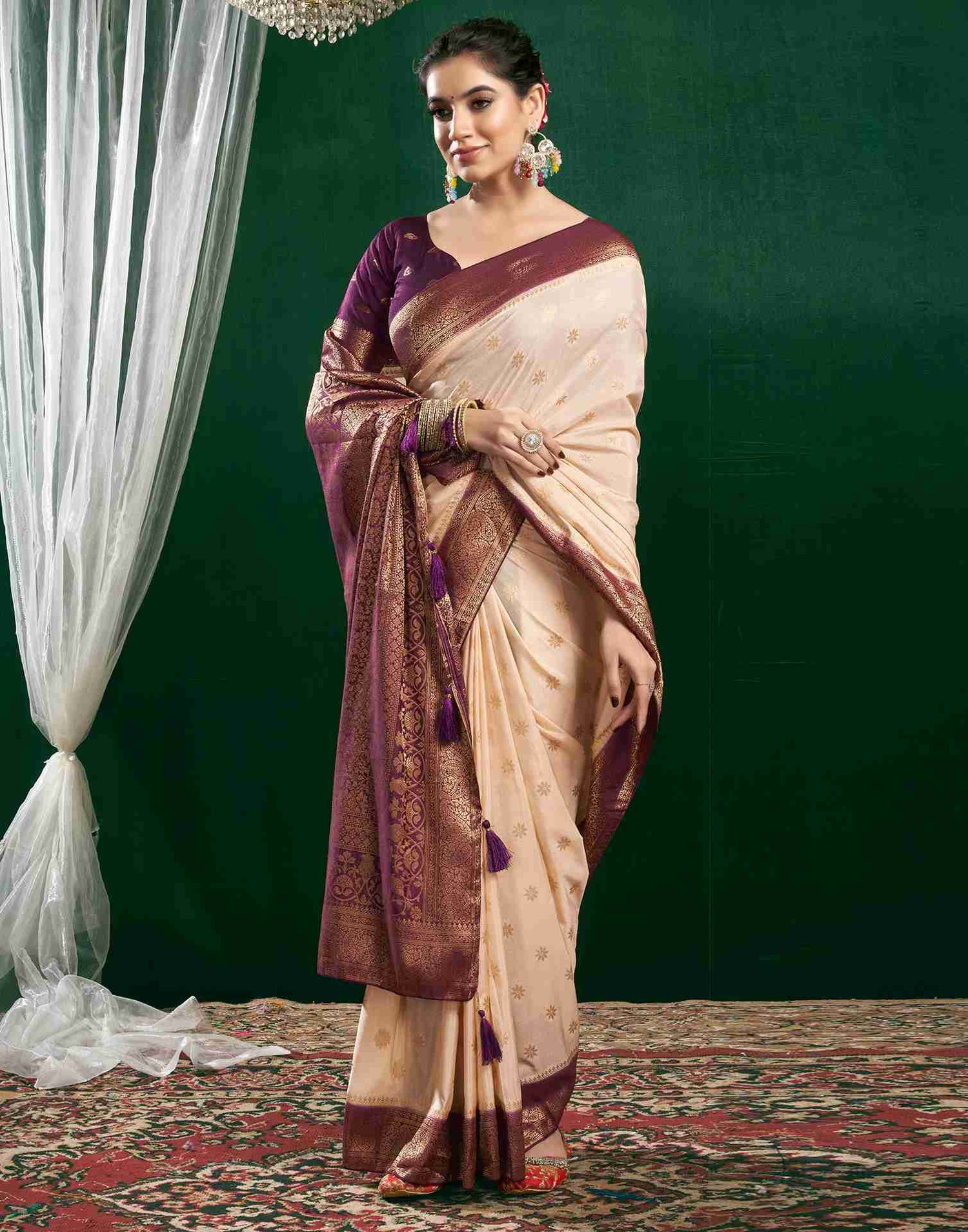 Cream Georgette Woven Banarasi Saree