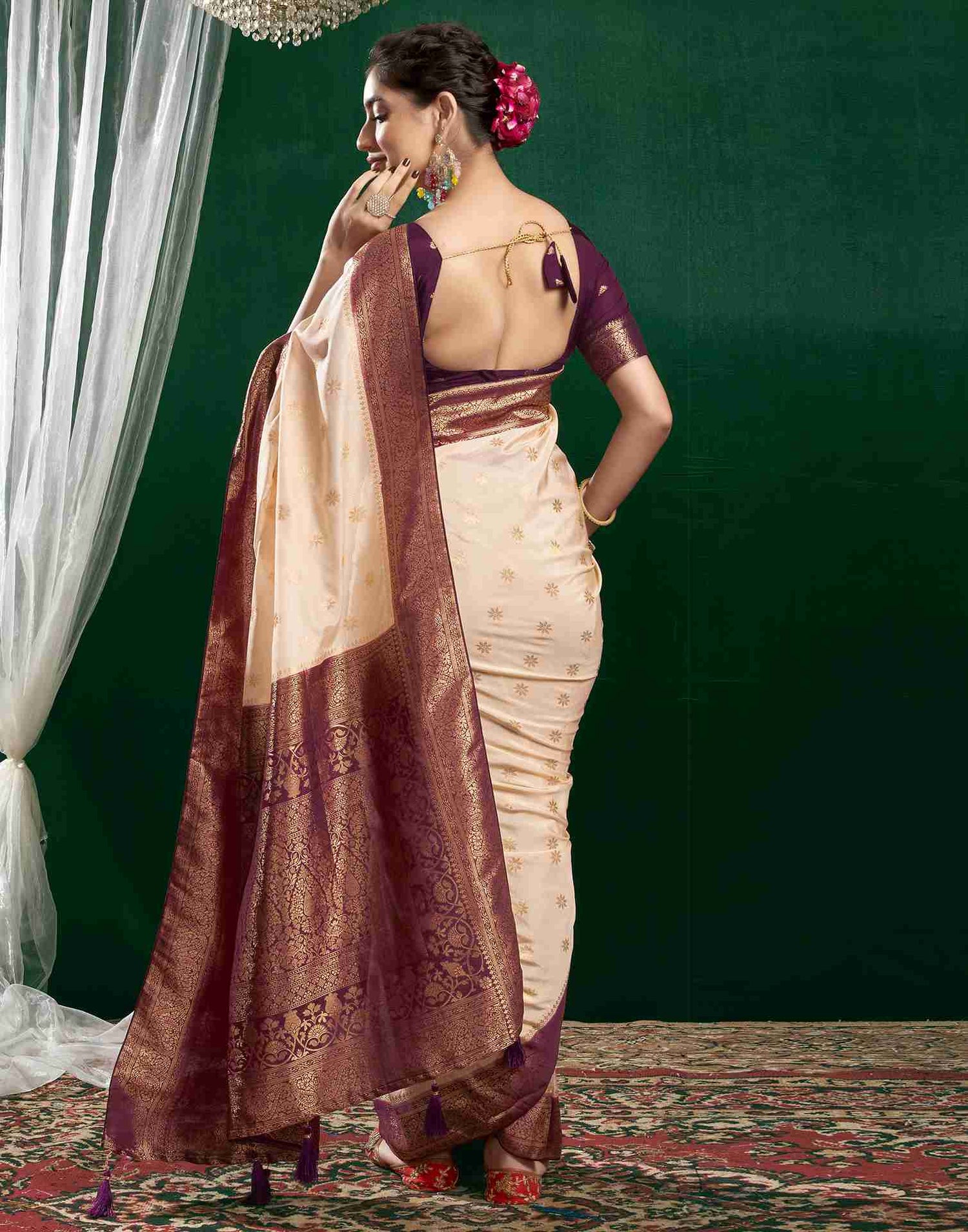 Cream Georgette Woven Banarasi Saree