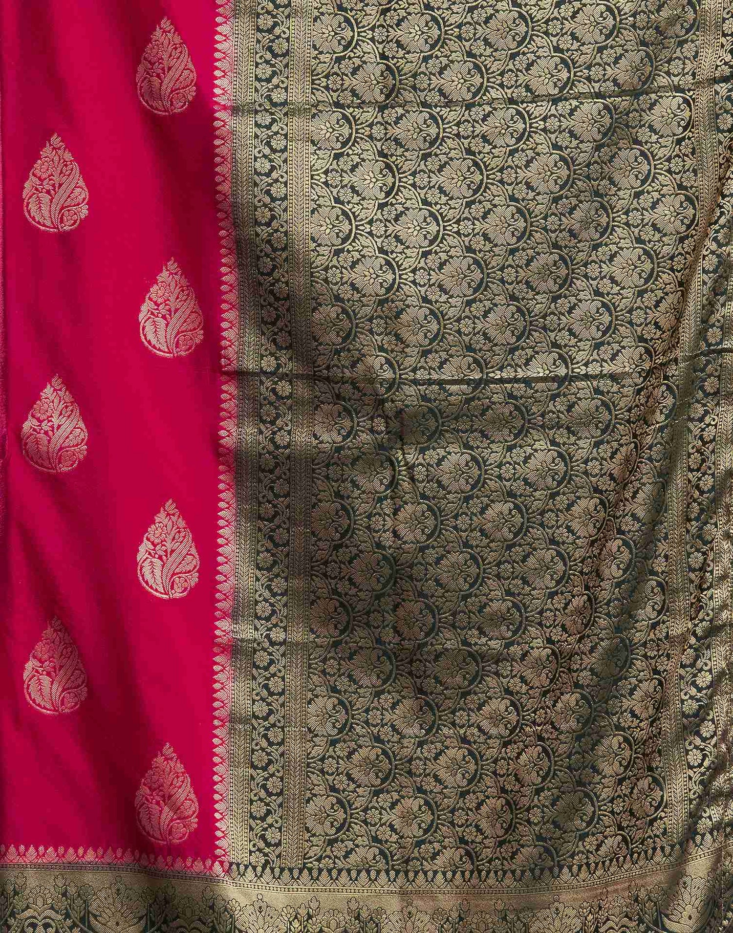 Dark Rani Pink Georgette Woven Banarasi Saree