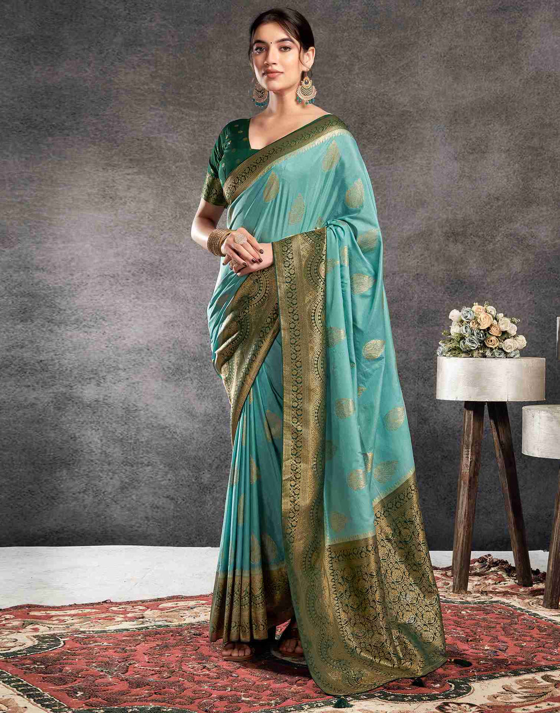 Turquoise Georgette Woven Banarasi Saree