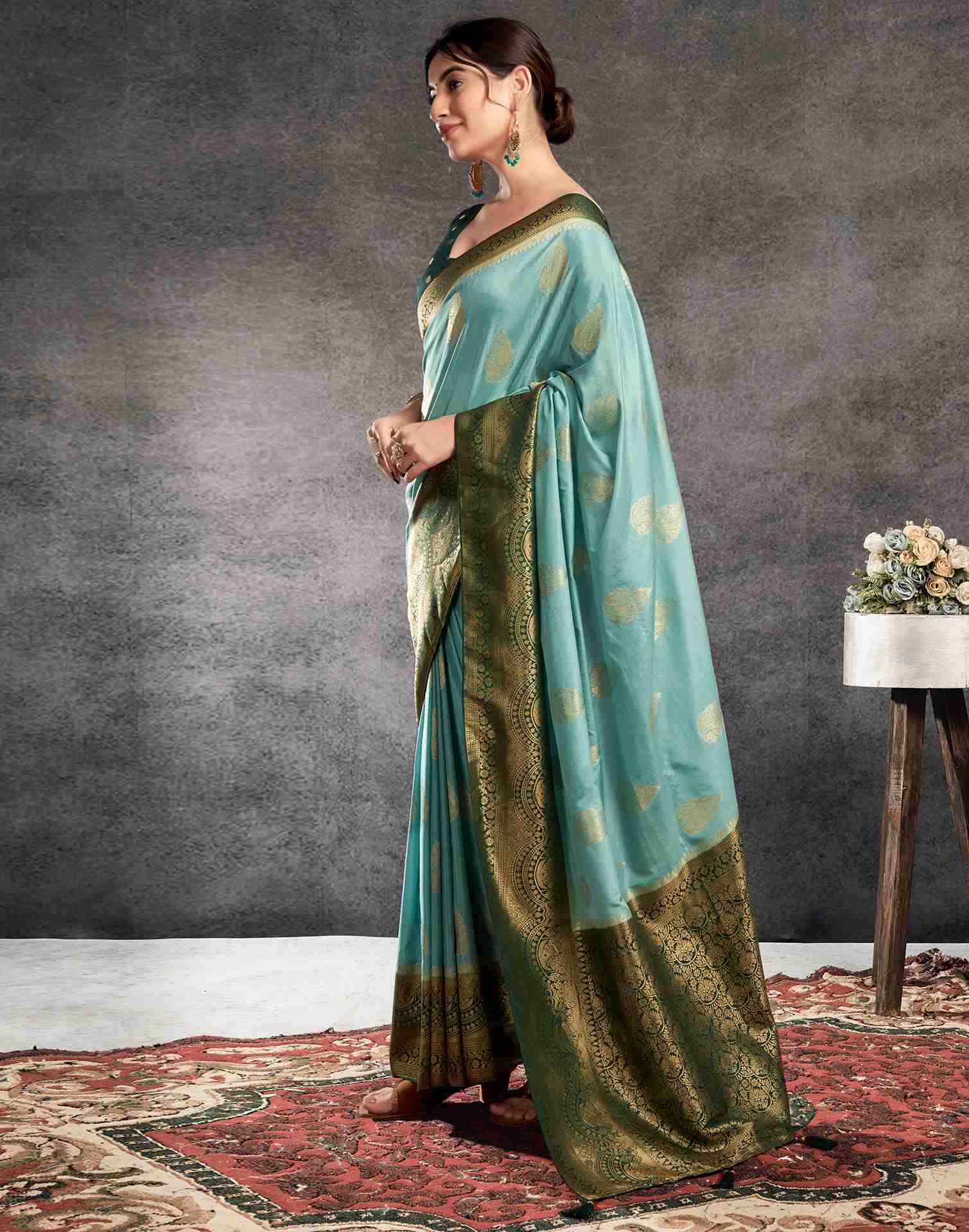 Turquoise Georgette Woven Banarasi Saree