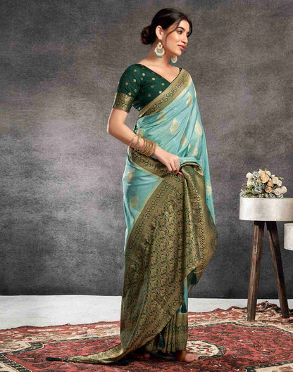 Turquoise Georgette Woven Banarasi Saree