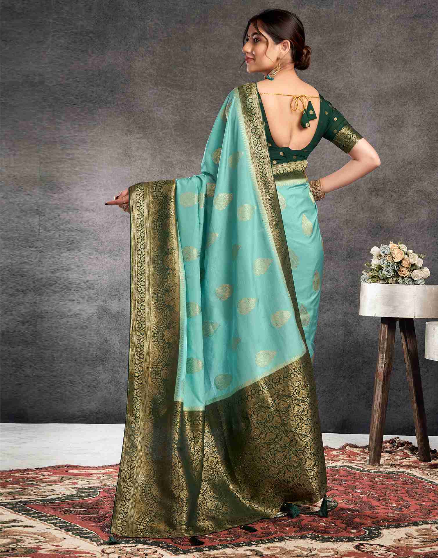 Turquoise Georgette Woven Banarasi Saree