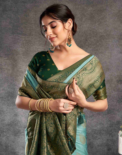 Turquoise Georgette Woven Banarasi Saree