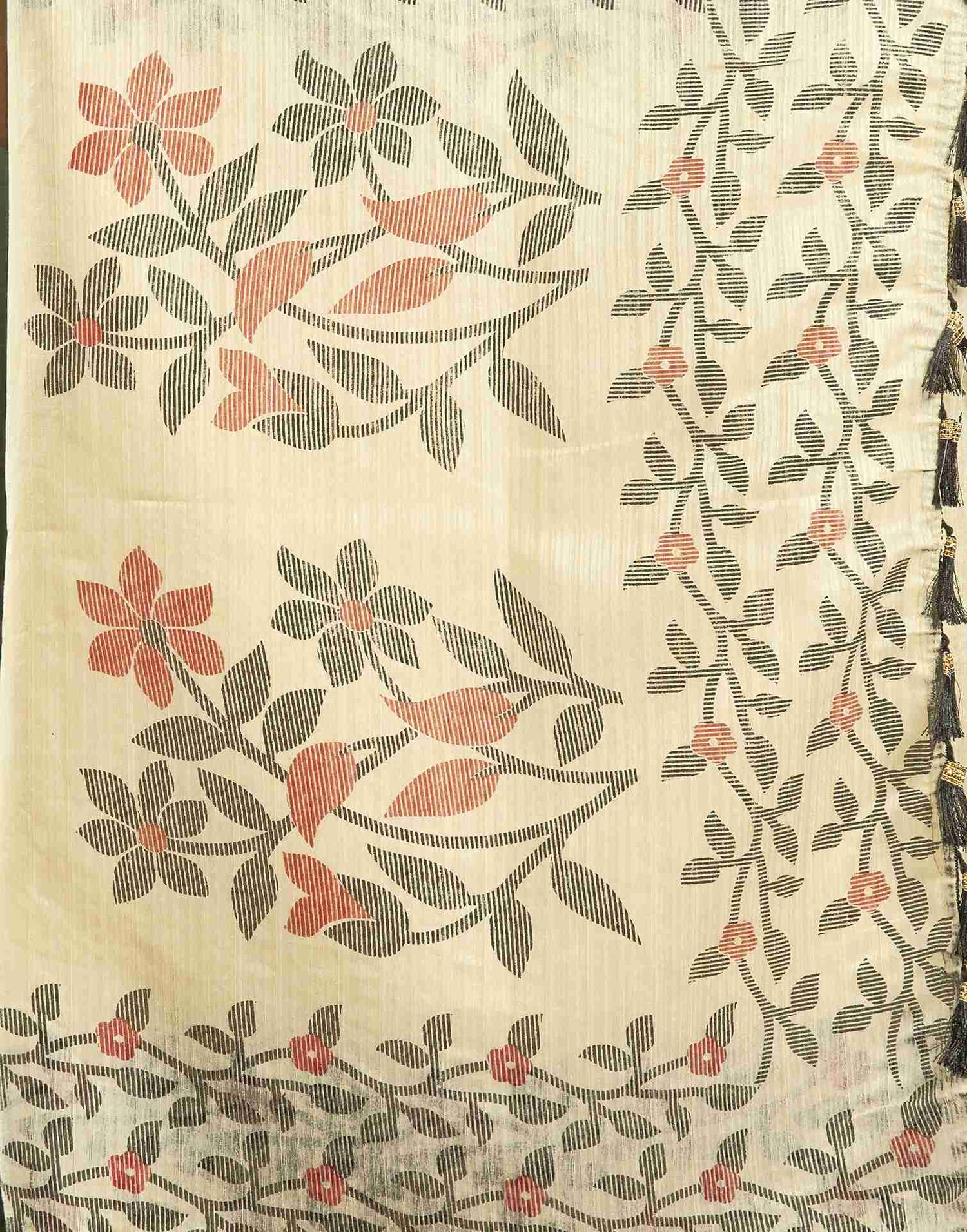 Cream Cotton Woven Printed Saree