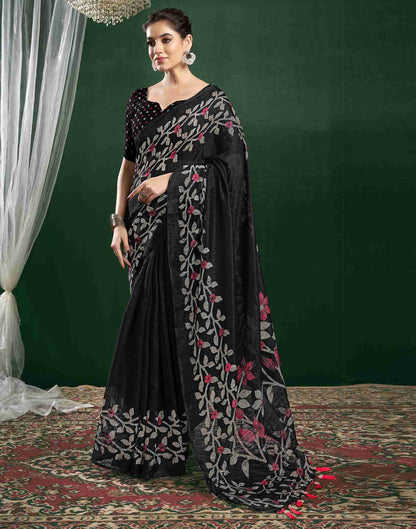 Black Cotton Woven Printed Saree