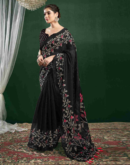 Black Cotton Woven Printed Saree