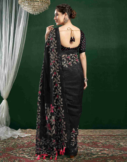 Black Cotton Woven Printed Saree