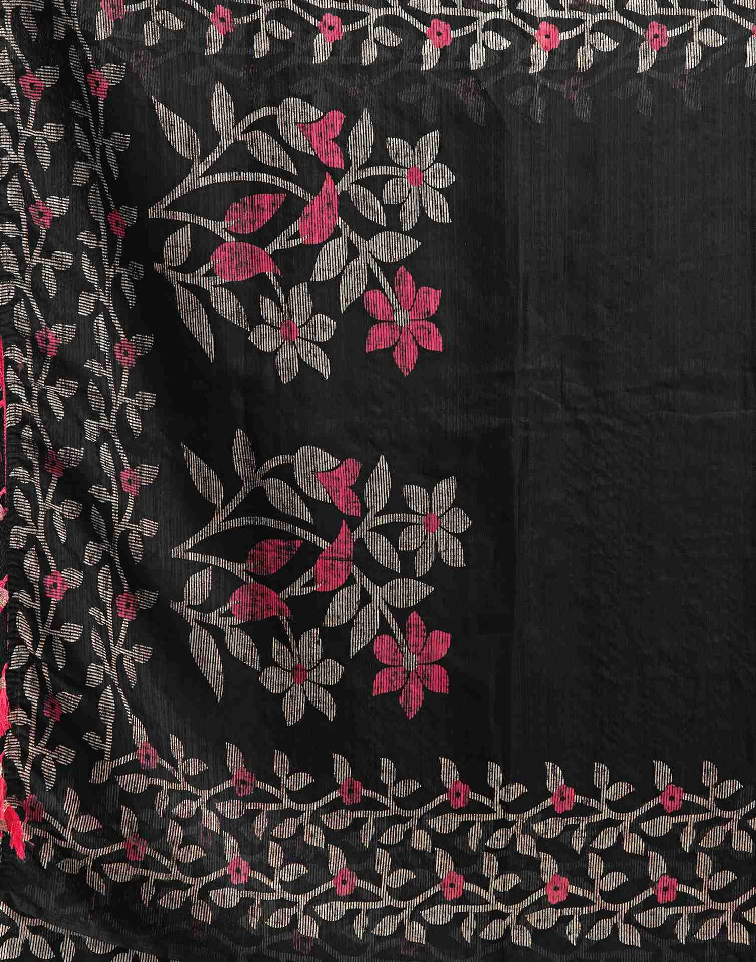 Black Cotton Woven Printed Saree