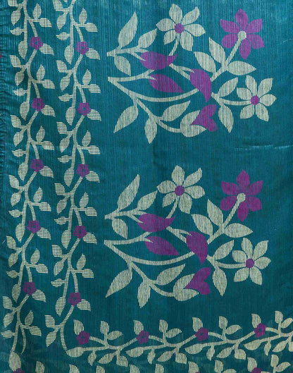 Rama Blue Cotton Woven Printed Saree