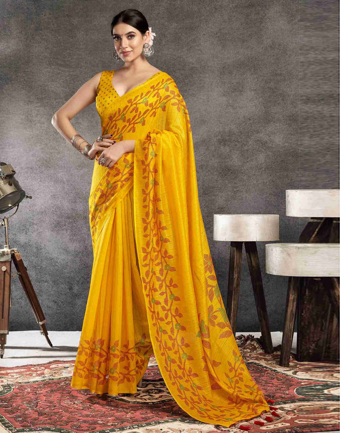 Turmeric Yellow Cotton Woven Printed Saree