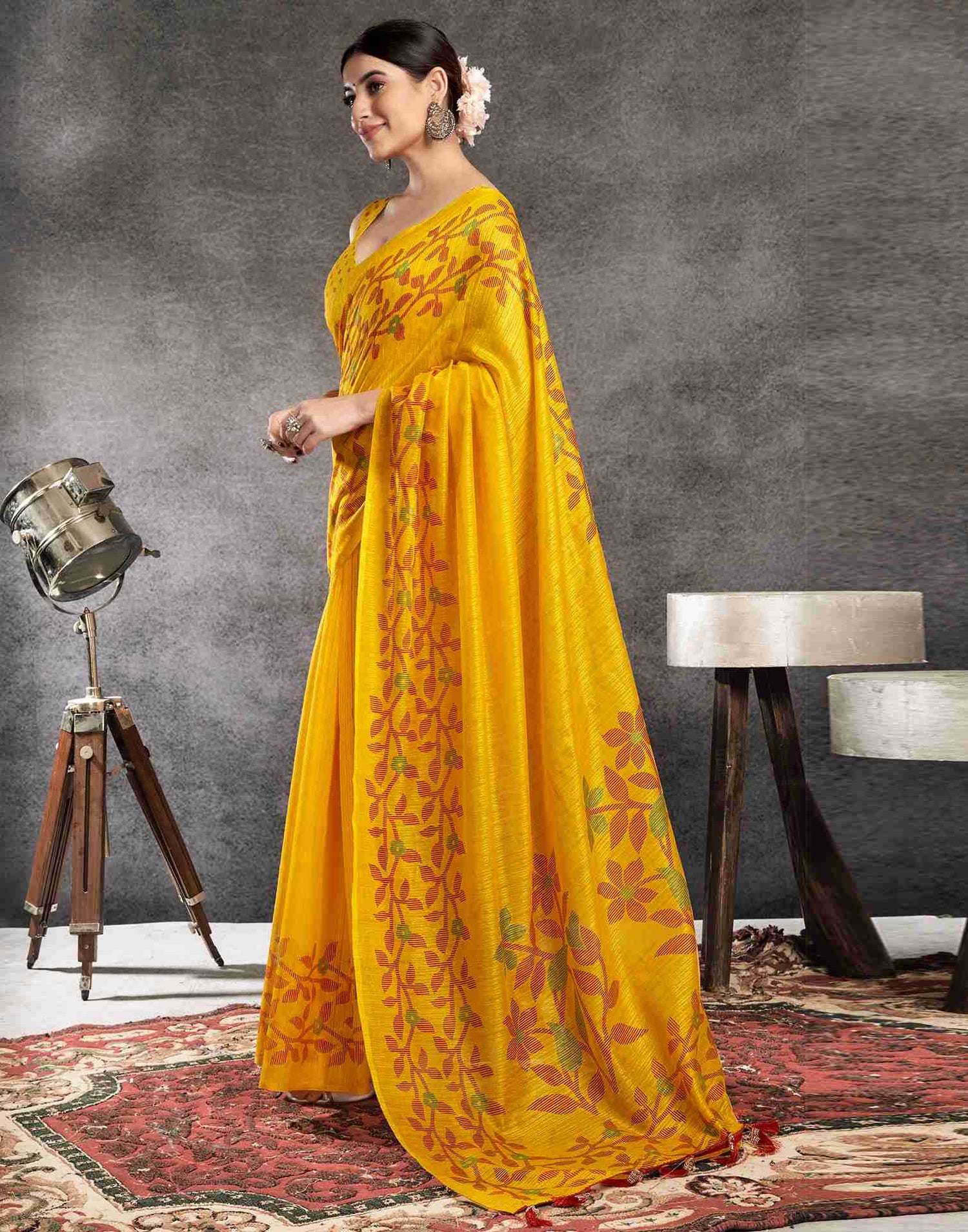 Turmeric Yellow Cotton Woven Printed Saree