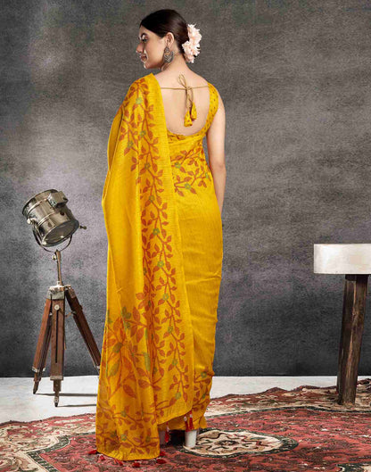 Turmeric Yellow Cotton Woven Printed Saree