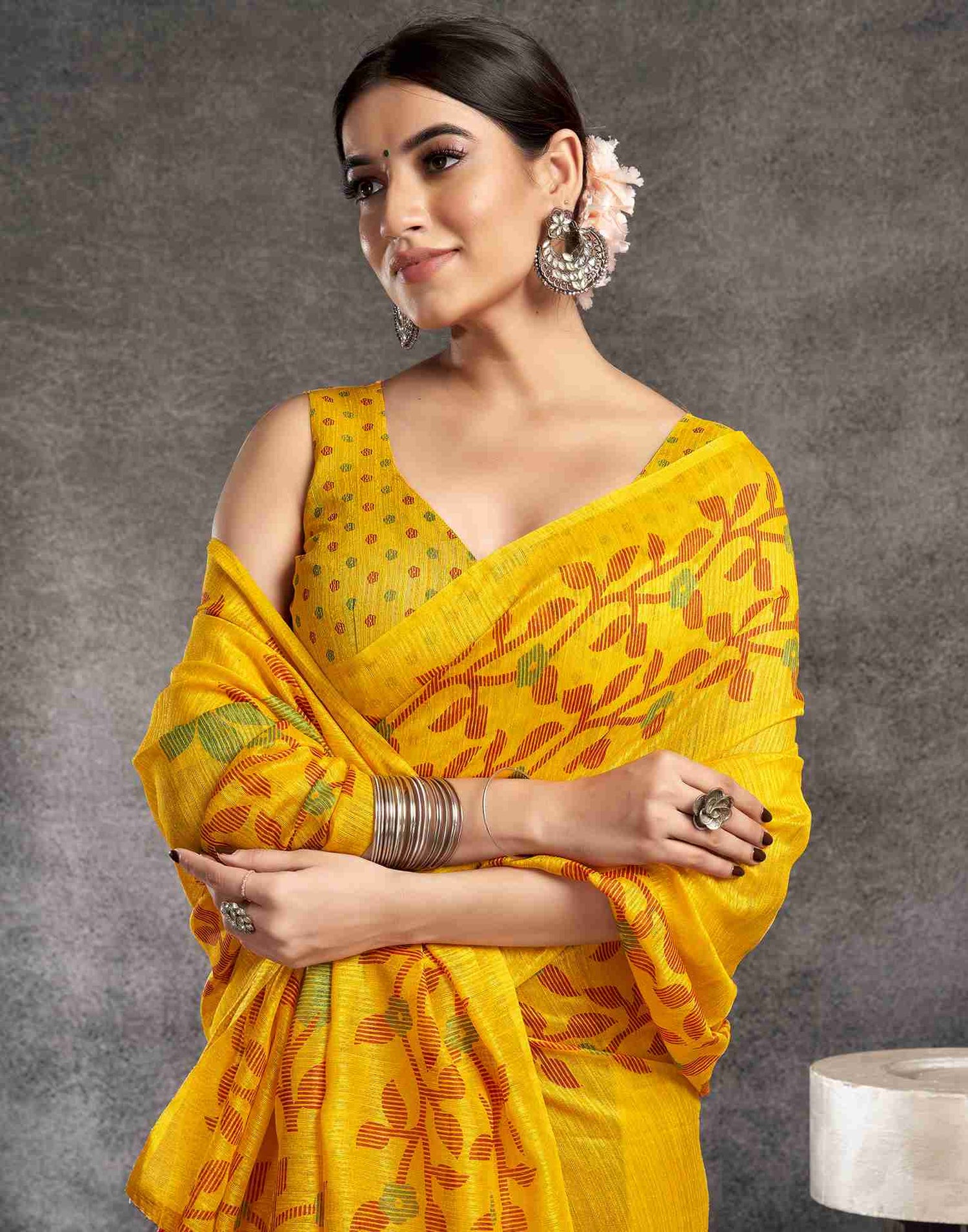 Turmeric Yellow Cotton Woven Printed Saree