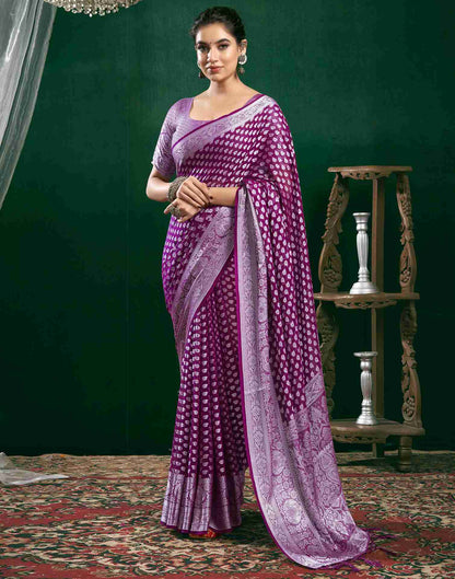 Dark Magenta Georgette Woven Foil Printed Saree