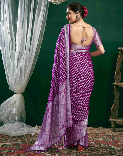 Dark Magenta Georgette Woven Foil Printed Saree