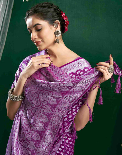 Dark Magenta Georgette Woven Foil Printed Saree