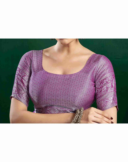 Dark Magenta Georgette Woven Foil Printed Saree