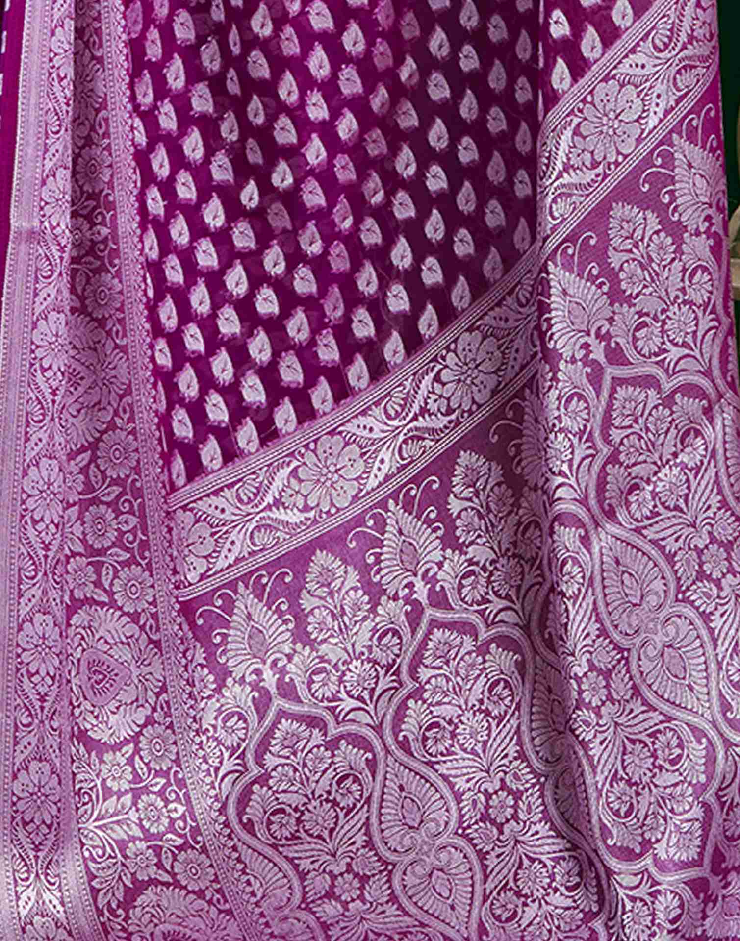 Dark Magenta Georgette Woven Foil Printed Saree