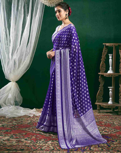 Violet Georgette Woven Foil Printed Saree