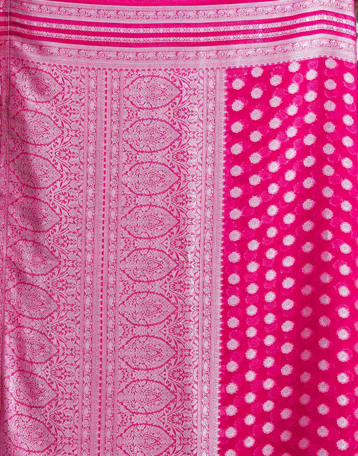 Dark Pink Georgette Woven Foil Printed Saree