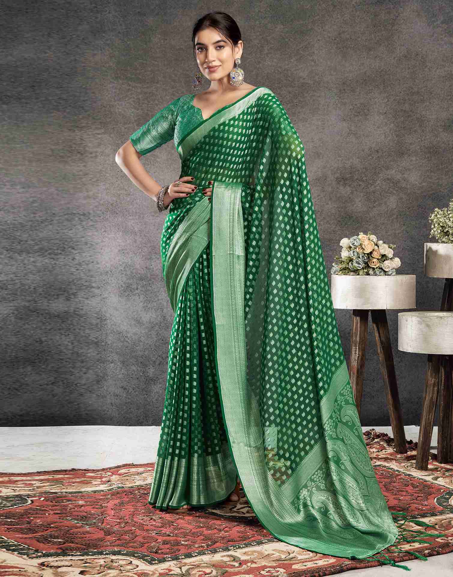 Green Georgette Woven Banarasi Saree